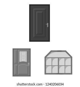 Vector design of door and front sign. Collection of door and wooden stock symbol for web.