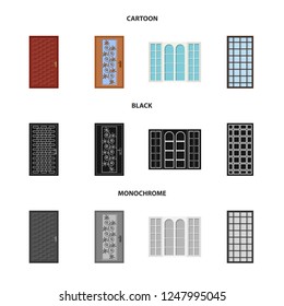 Vector design of door and front sign. Collection of door and wooden vector icon for stock.