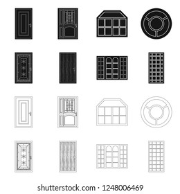 Vector design of door and front sign. Collection of door and wooden vector icon for stock.