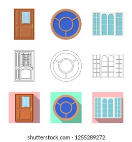 Vector design of door and front sign. Set of door and wooden stock vector illustration.