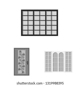 Vector design of door and front sign. Set of door and wooden vector icon for stock.