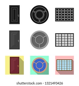 Vector design of door and front sign. Collection of door and wooden stock symbol for web.