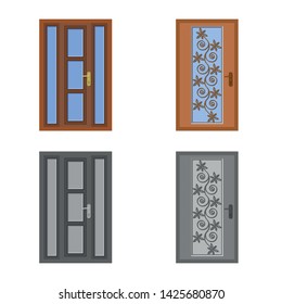 Vector design of door and front sign. Collection of door and wooden stock vector illustration.