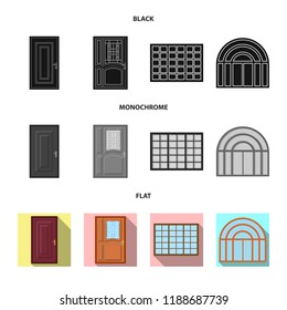 Vector design of door and front symbol. Collection of door and wooden vector icon for stock.