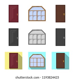 Vector design of door and front symbol. Set of door and wooden stock symbol for web.