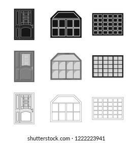 Vector design of door and front symbol. Set of door and wooden stock symbol for web.