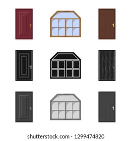 Vector design of door and front symbol. Collection of door and wooden stock symbol for web.