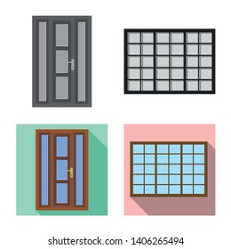 Vector design of door and front symbol. Collection of door and wooden stock symbol for web.