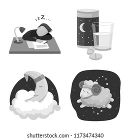 Vector design of dreams and night sign. Set of dreams and bedroom stock symbol for web.