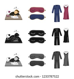 Vector design of dreams and night sign. Set of dreams and bedroom stock symbol for web.