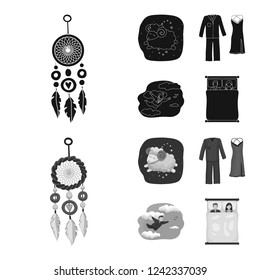 Vector design of dreams and night sign. Set of dreams and bedroom stock symbol for web.