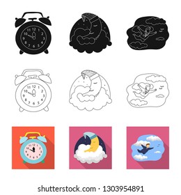 Vector design of dreams and night sign. Set of dreams and bedroom stock symbol for web.