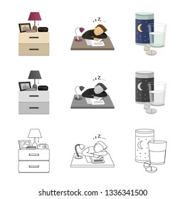 Vector design of dreams and night sign. Set of dreams and bedroom stock symbol for web.