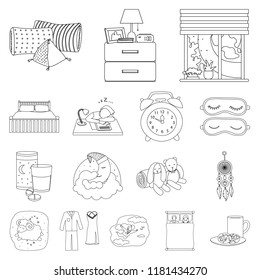 Vector design of dreams and night symbol. Set of dreams and bedroom stock symbol for web.