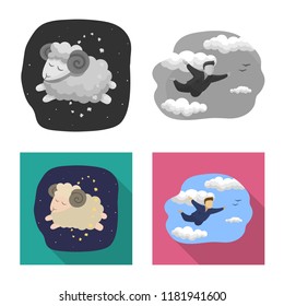 Vector design of dreams and night symbol. Set of dreams and bedroom stock symbol for web.
