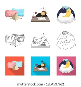 Vector design of dreams and night symbol. Set of dreams and bedroom stock symbol for web.
