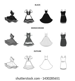Vector design of dress and clothes icon. Collection of dress and evening stock symbol for web.