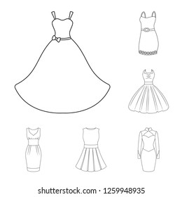 Vector design of dress and clothes logo. Set of dress and evening stock symbol for web.