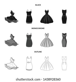 Vector design of dress and clothes logo. Collection of dress and evening stock symbol for web.