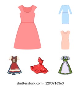 Vector design of dress and clothes sign. Collection of dress and evening stock symbol for web.