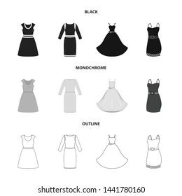 Vector design of dress and clothes sign. Collection of dress and evening vector icon for stock.