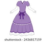 vector design of a dress or clothes that European women usually wore in the 17th century Victorian era or a purple rococo dress and white gloves can also be worn for weddings