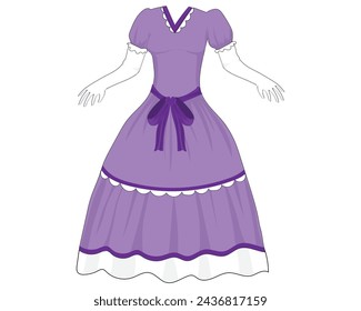 El diseño vectorial de un vestido o ropa que las mujeres europeas solían usar en la época victoriana del siglo XVII o un vestido rococó morado y guantes blancos también se pueden usar para bodas