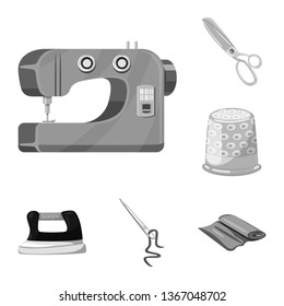 Vector design of dressmaking and textile icon. Set of dressmaking and handcraft stock symbol for web.