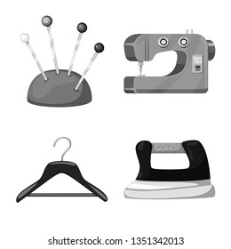 Vector design of dressmaking and textile symbol. Set of dressmaking and handcraft vector icon for stock.