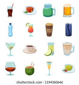 Vector design of drink and bar icon. Set of drink and party stock vector illustration.