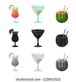 Vector design of drink and bar sign. Collection of drink and party vector icon for stock.
