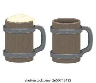 Vector design of a drinking vessel similar to a glass from the Viking era or a beer mug made of wood, usually used as a place or container for drinking beer
