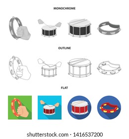 Vector design of drum and instrument symbol. Collection of drum and festival stock vector illustration.