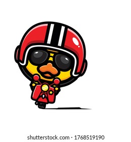 Vector design of a duck riding a cute motorcycle