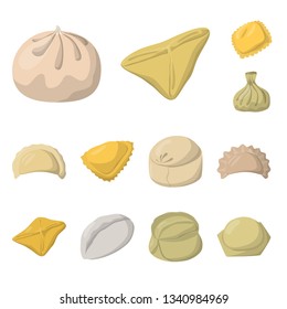 Vector design of dumplings and food  icon. Set of dumplings and stuffed vector icon for stock.