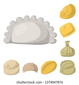 Vector design of dumplings and food  icon. Set of dumplings and stuffed vector icon for stock.