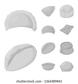 Vector design of dumplings and stuffed icon. Set of dumplings and dish stock symbol for web.