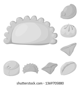 Vector design of dumplings and stuffed logo. Collection of dumplings and dish stock symbol for web.