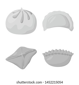 Vector design of dumplings and stuffed logo. Set of dumplings and dish stock vector illustration.