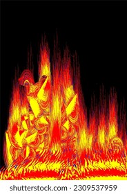 Vector Design with Dynamic Fire Effect with a sentence in the form of fire on a black background