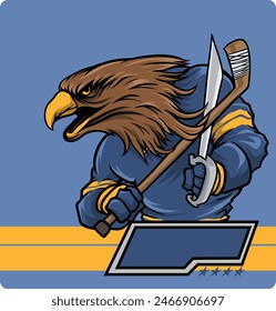 vector design of an eagle wearing a blue ice hockey outfit