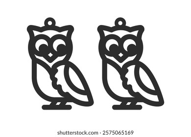 Vector design for earring, pendant or keychain with owl shape. Jewelry silhouette laser cut template. Cnc cutting with metal, wood or leather