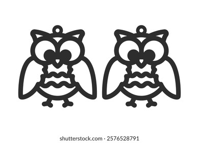 Vector design for earring, pendant or keychain with owl shape. Jewelry silhouette laser cut template. Cnc cutting with metal, wood or leather