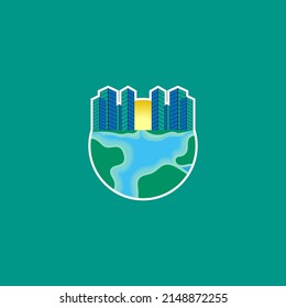 Vector design of earth with a city on it.