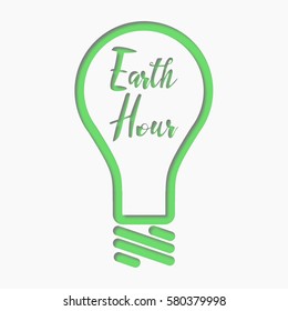 Vector design of Earth Hour for Design or Website, Background, Banner. Eco Energy Save Concept Element with Lamp in green outline style.
