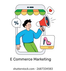 Diseño de Vector de la comercialización del comercio electrónico aislado en el fondo blanco