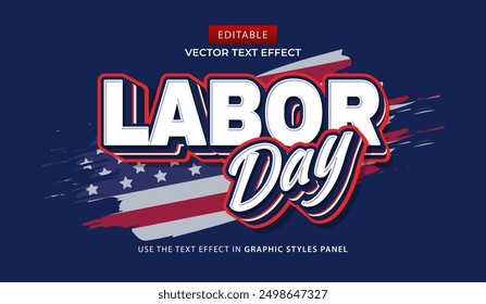 Vector design editable text effect, labor day 3d bold