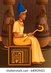 Vector design of Egyptian civilization King Pharaoh God on Egypt palace backdrop