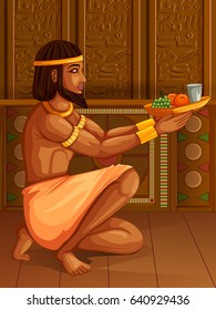 Vector design of Egyptian civilization King Pharaoh God on Egypt palace backdrop