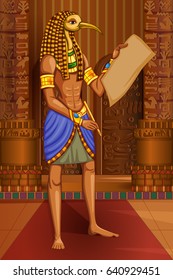 Vector design of Egyptian civilization King Pharaoh Horus God on Egypt palace backdrop